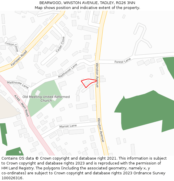 BEARWOOD, WINSTON AVENUE, TADLEY, RG26 3NN: Location map and indicative extent of plot