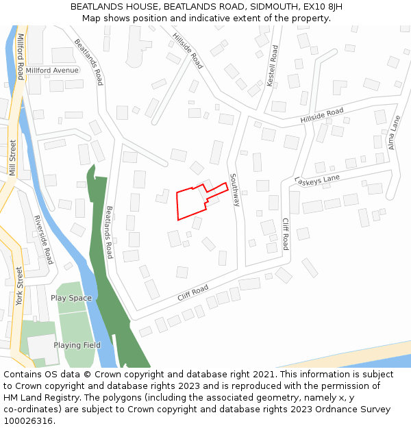 BEATLANDS HOUSE, BEATLANDS ROAD, SIDMOUTH, EX10 8JH: Location map and indicative extent of plot