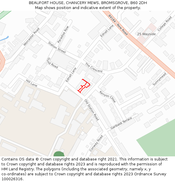 BEAUFORT HOUSE, CHANCERY MEWS, BROMSGROVE, B60 2DH: Location map and indicative extent of plot