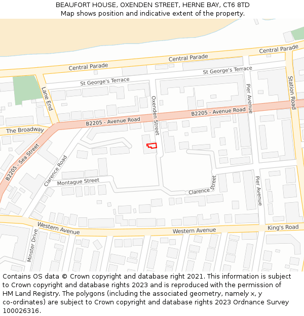 BEAUFORT HOUSE, OXENDEN STREET, HERNE BAY, CT6 8TD: Location map and indicative extent of plot