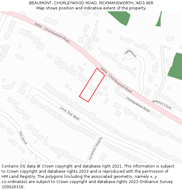 BEAUMONT, CHORLEYWOOD ROAD, RICKMANSWORTH, WD3 4ER: Location map and indicative extent of plot
