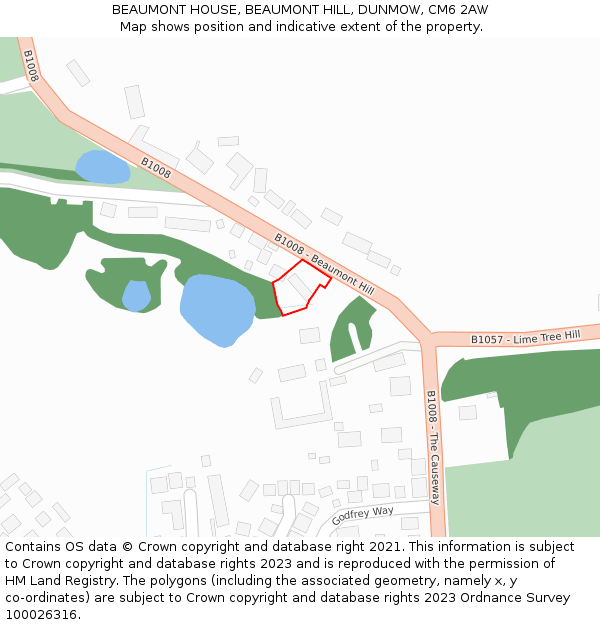 BEAUMONT HOUSE, BEAUMONT HILL, DUNMOW, CM6 2AW: Location map and indicative extent of plot