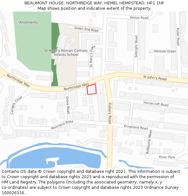 BEAUMONT HOUSE, NORTHRIDGE WAY, HEMEL HEMPSTEAD, HP1 1NF: Location map and indicative extent of plot