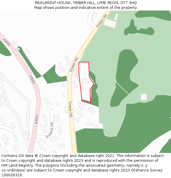 BEAUMONT HOUSE, TIMBER HILL, LYME REGIS, DT7 3HQ: Location map and indicative extent of plot