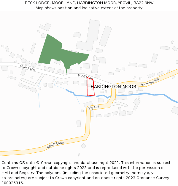 BECK LODGE, MOOR LANE, HARDINGTON MOOR, YEOVIL, BA22 9NW: Location map and indicative extent of plot