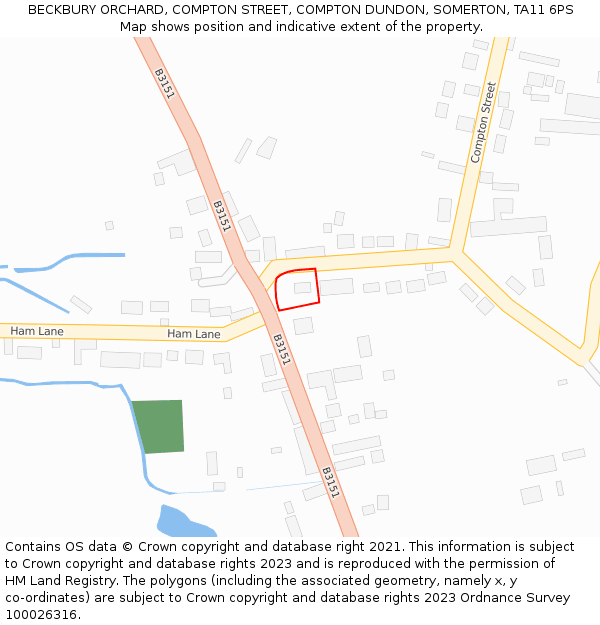 BECKBURY ORCHARD, COMPTON STREET, COMPTON DUNDON, SOMERTON, TA11 6PS: Location map and indicative extent of plot