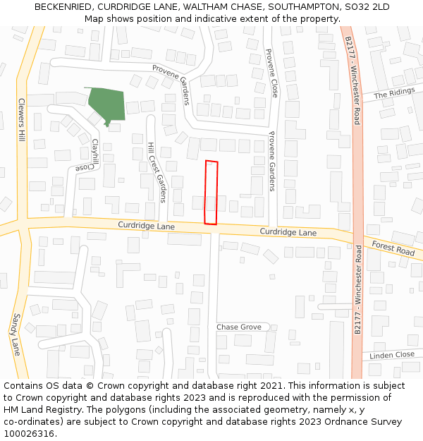 BECKENRIED, CURDRIDGE LANE, WALTHAM CHASE, SOUTHAMPTON, SO32 2LD: Location map and indicative extent of plot