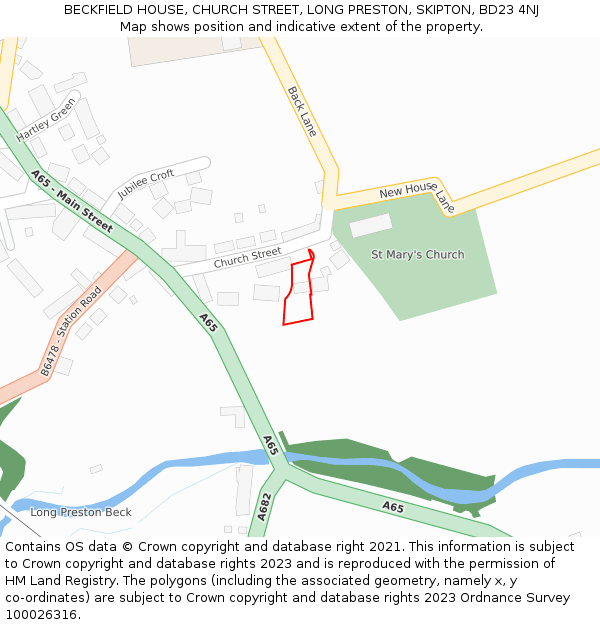 BECKFIELD HOUSE, CHURCH STREET, LONG PRESTON, SKIPTON, BD23 4NJ: Location map and indicative extent of plot