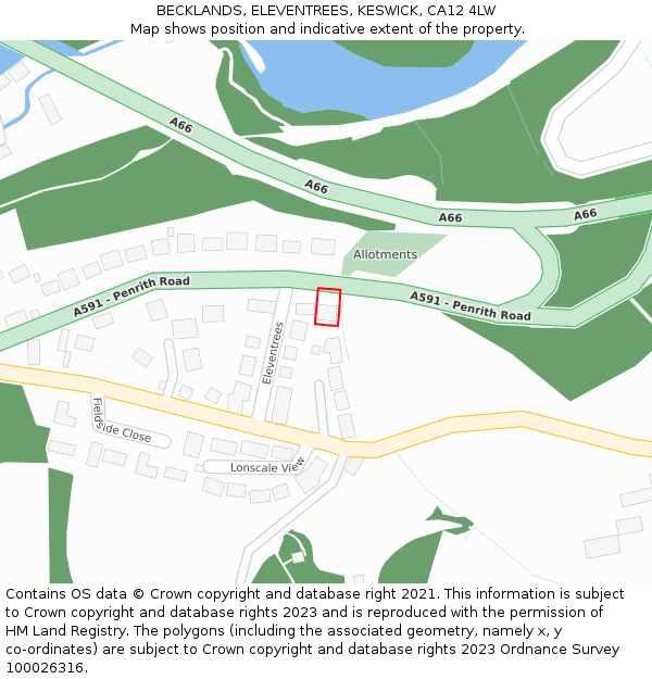 BECKLANDS, ELEVENTREES, KESWICK, CA12 4LW: Location map and indicative extent of plot