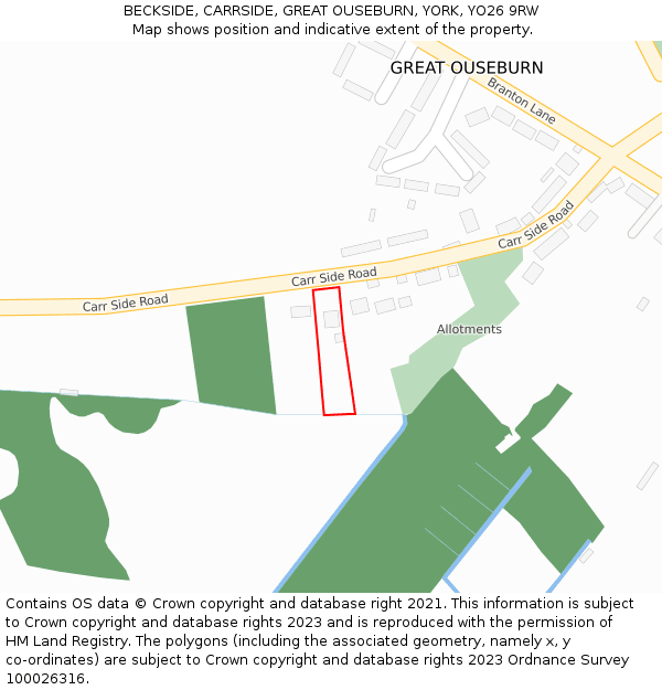 BECKSIDE, CARRSIDE, GREAT OUSEBURN, YORK, YO26 9RW: Location map and indicative extent of plot