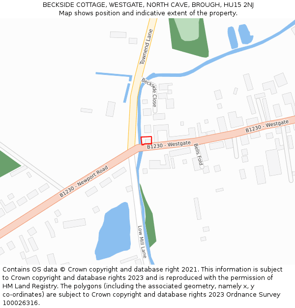 BECKSIDE COTTAGE, WESTGATE, NORTH CAVE, BROUGH, HU15 2NJ: Location map and indicative extent of plot