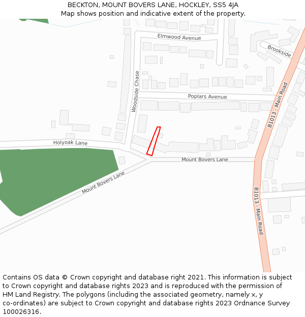 BECKTON, MOUNT BOVERS LANE, HOCKLEY, SS5 4JA: Location map and indicative extent of plot