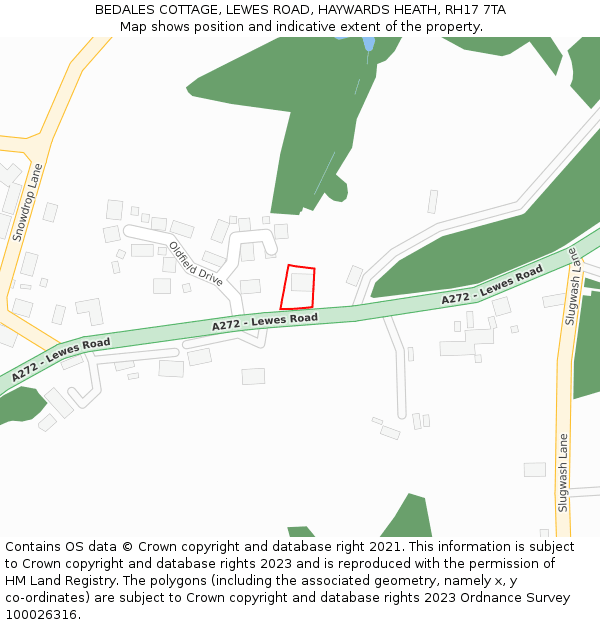 BEDALES COTTAGE, LEWES ROAD, HAYWARDS HEATH, RH17 7TA: Location map and indicative extent of plot