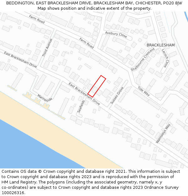 BEDDINGTON, EAST BRACKLESHAM DRIVE, BRACKLESHAM BAY, CHICHESTER, PO20 8JW: Location map and indicative extent of plot