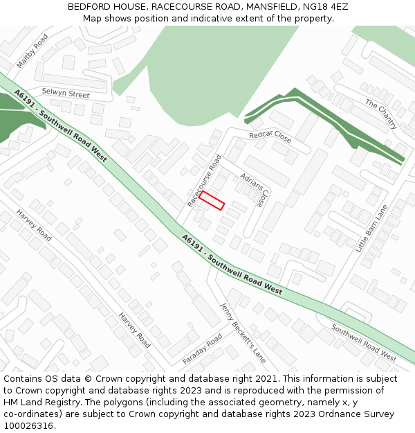 BEDFORD HOUSE, RACECOURSE ROAD, MANSFIELD, NG18 4EZ: Location map and indicative extent of plot