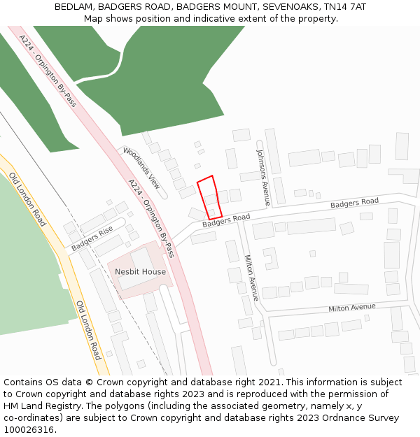 BEDLAM, BADGERS ROAD, BADGERS MOUNT, SEVENOAKS, TN14 7AT: Location map and indicative extent of plot