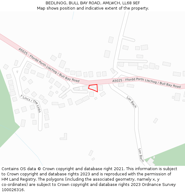 BEDLINOG, BULL BAY ROAD, AMLWCH, LL68 9EF: Location map and indicative extent of plot