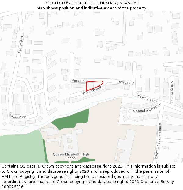 BEECH CLOSE, BEECH HILL, HEXHAM, NE46 3AG: Location map and indicative extent of plot
