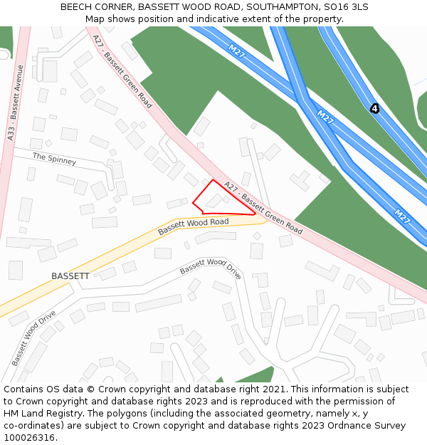 BEECH CORNER, BASSETT WOOD ROAD, SOUTHAMPTON, SO16 3LS: Location map and indicative extent of plot