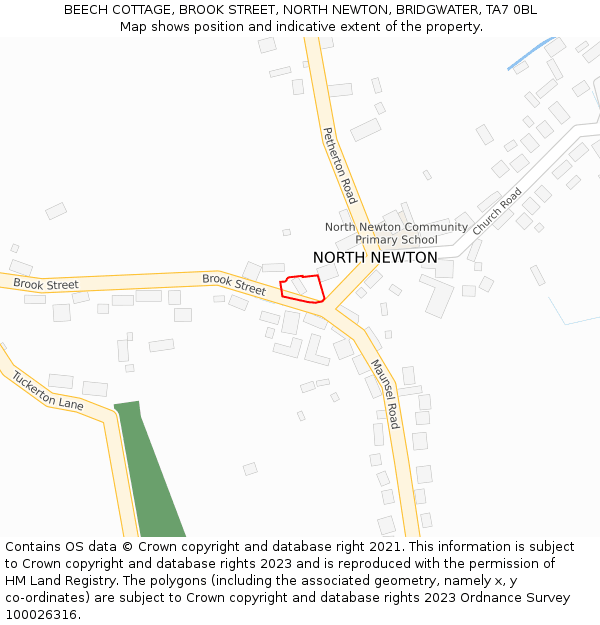 BEECH COTTAGE, BROOK STREET, NORTH NEWTON, BRIDGWATER, TA7 0BL: Location map and indicative extent of plot