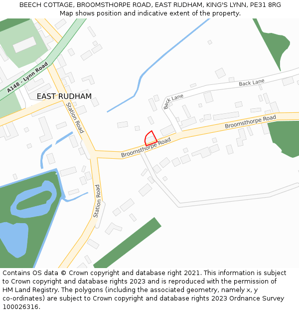 BEECH COTTAGE, BROOMSTHORPE ROAD, EAST RUDHAM, KING'S LYNN, PE31 8RG: Location map and indicative extent of plot