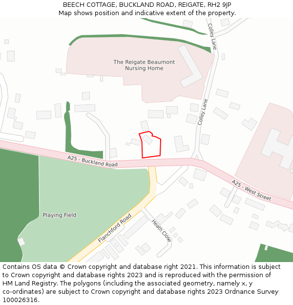 BEECH COTTAGE, BUCKLAND ROAD, REIGATE, RH2 9JP: Location map and indicative extent of plot