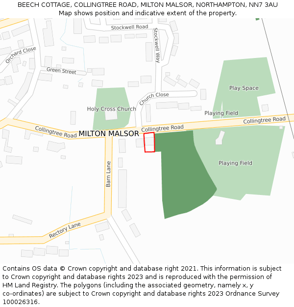 BEECH COTTAGE, COLLINGTREE ROAD, MILTON MALSOR, NORTHAMPTON, NN7 3AU: Location map and indicative extent of plot