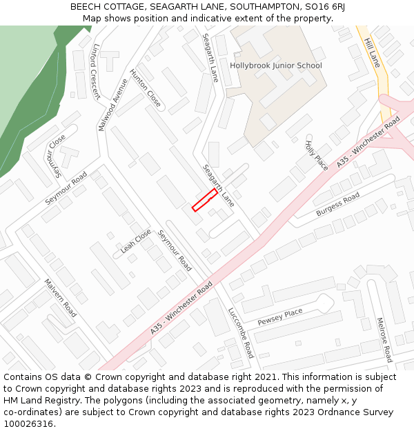 BEECH COTTAGE, SEAGARTH LANE, SOUTHAMPTON, SO16 6RJ: Location map and indicative extent of plot