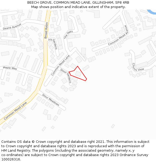 BEECH GROVE, COMMON MEAD LANE, GILLINGHAM, SP8 4RB: Location map and indicative extent of plot