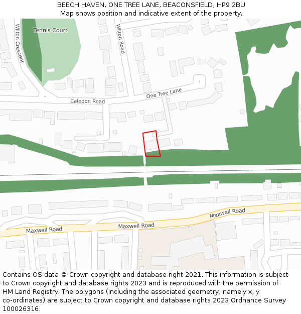 BEECH HAVEN, ONE TREE LANE, BEACONSFIELD, HP9 2BU: Location map and indicative extent of plot