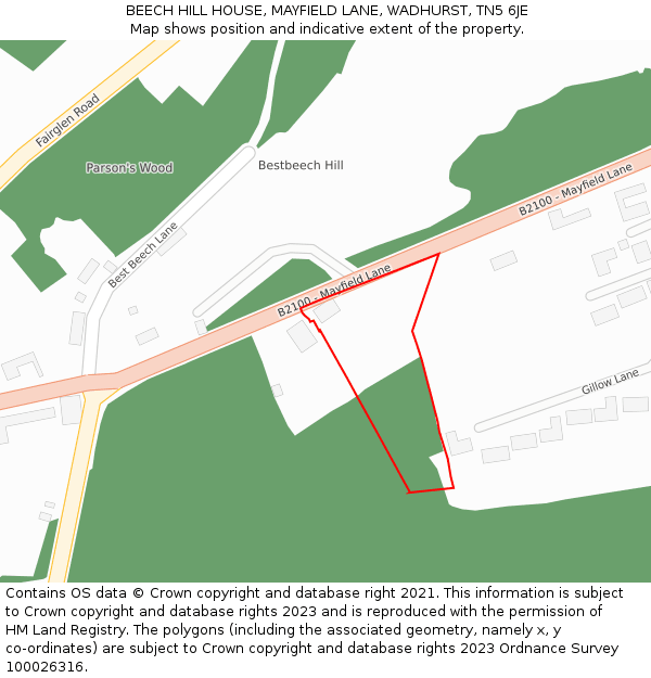 BEECH HILL HOUSE, MAYFIELD LANE, WADHURST, TN5 6JE: Location map and indicative extent of plot