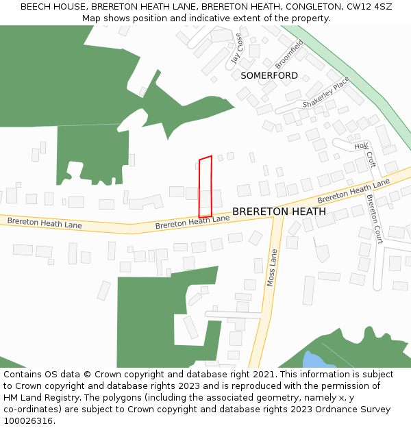 BEECH HOUSE, BRERETON HEATH LANE, BRERETON HEATH, CONGLETON, CW12 4SZ: Location map and indicative extent of plot