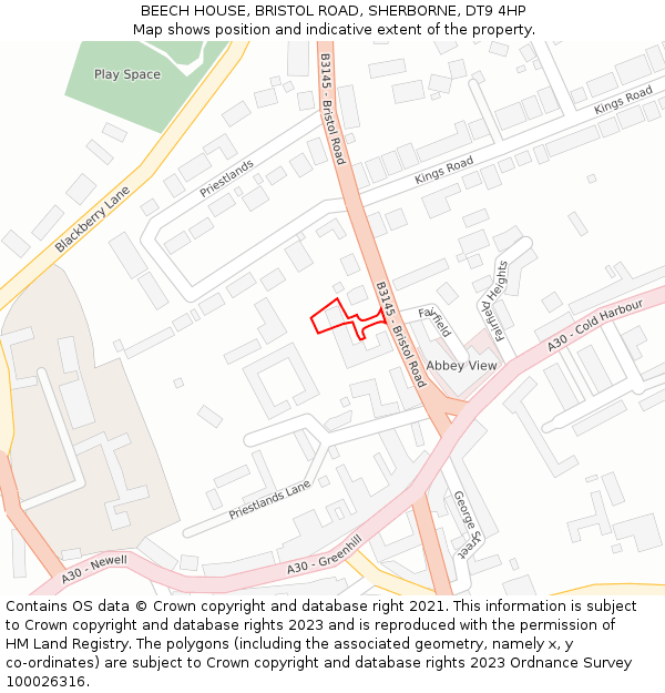 BEECH HOUSE, BRISTOL ROAD, SHERBORNE, DT9 4HP: Location map and indicative extent of plot