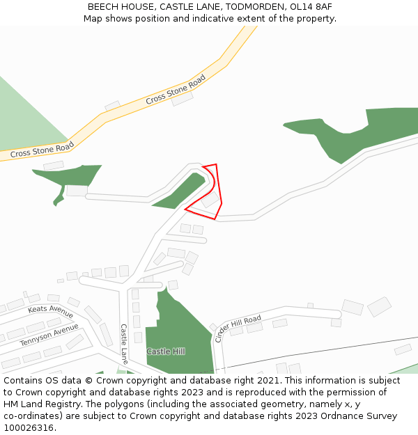BEECH HOUSE, CASTLE LANE, TODMORDEN, OL14 8AF: Location map and indicative extent of plot