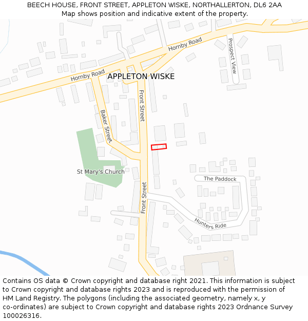 BEECH HOUSE, FRONT STREET, APPLETON WISKE, NORTHALLERTON, DL6 2AA: Location map and indicative extent of plot