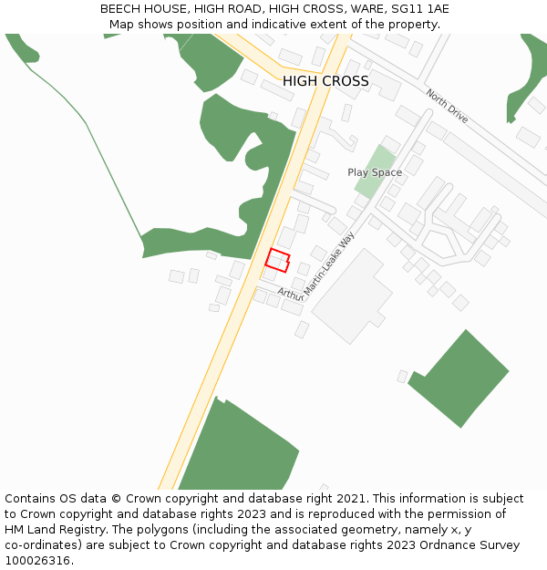 BEECH HOUSE, HIGH ROAD, HIGH CROSS, WARE, SG11 1AE: Location map and indicative extent of plot