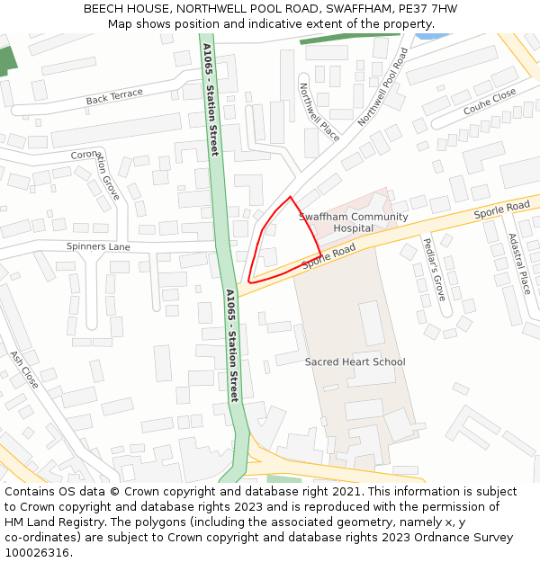 BEECH HOUSE, NORTHWELL POOL ROAD, SWAFFHAM, PE37 7HW: Location map and indicative extent of plot