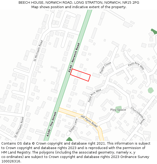 BEECH HOUSE, NORWICH ROAD, LONG STRATTON, NORWICH, NR15 2PG: Location map and indicative extent of plot