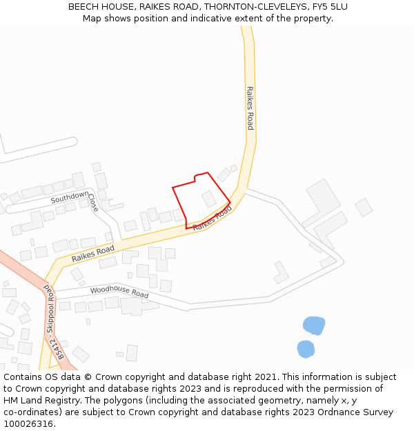 BEECH HOUSE, RAIKES ROAD, THORNTON-CLEVELEYS, FY5 5LU: Location map and indicative extent of plot
