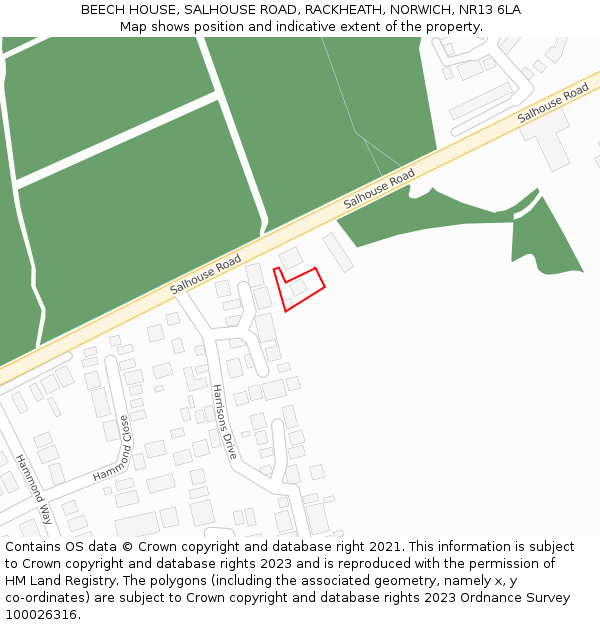 BEECH HOUSE, SALHOUSE ROAD, RACKHEATH, NORWICH, NR13 6LA: Location map and indicative extent of plot