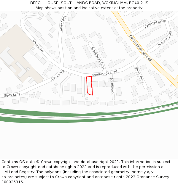 BEECH HOUSE, SOUTHLANDS ROAD, WOKINGHAM, RG40 2HS: Location map and indicative extent of plot