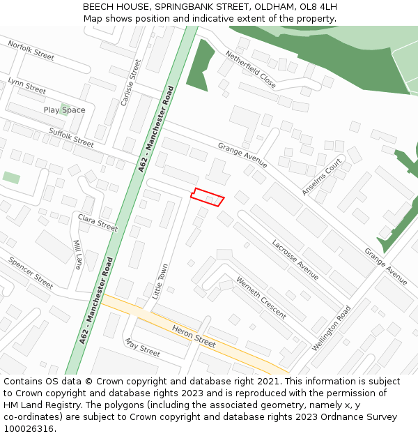 BEECH HOUSE, SPRINGBANK STREET, OLDHAM, OL8 4LH: Location map and indicative extent of plot