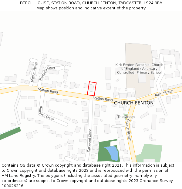 BEECH HOUSE, STATION ROAD, CHURCH FENTON, TADCASTER, LS24 9RA: Location map and indicative extent of plot