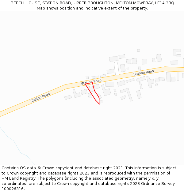 BEECH HOUSE, STATION ROAD, UPPER BROUGHTON, MELTON MOWBRAY, LE14 3BQ: Location map and indicative extent of plot