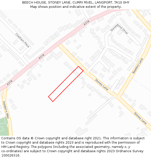 BEECH HOUSE, STONEY LANE, CURRY RIVEL, LANGPORT, TA10 0HY: Location map and indicative extent of plot