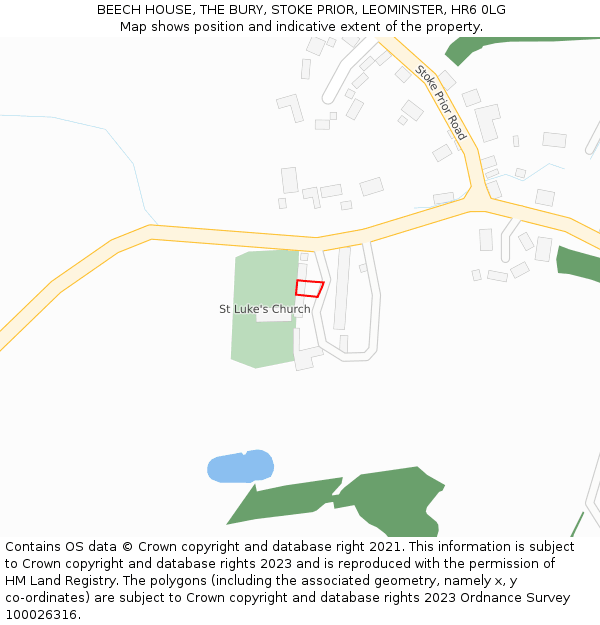 BEECH HOUSE, THE BURY, STOKE PRIOR, LEOMINSTER, HR6 0LG: Location map and indicative extent of plot