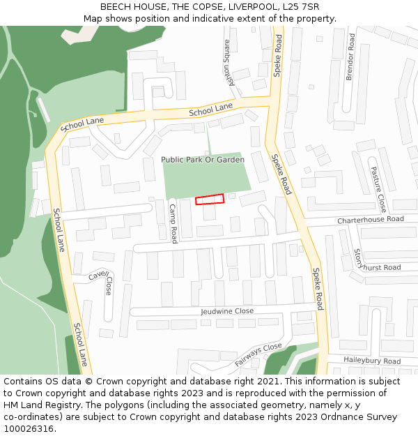 BEECH HOUSE, THE COPSE, LIVERPOOL, L25 7SR: Location map and indicative extent of plot