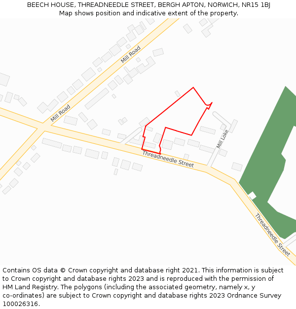 BEECH HOUSE, THREADNEEDLE STREET, BERGH APTON, NORWICH, NR15 1BJ: Location map and indicative extent of plot