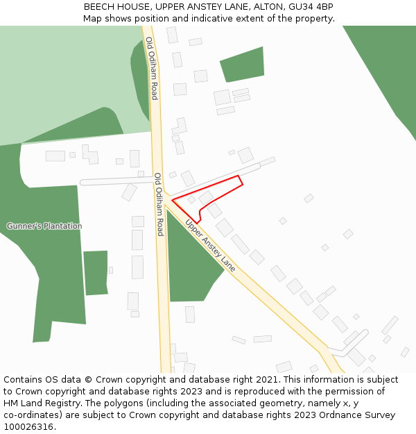 BEECH HOUSE, UPPER ANSTEY LANE, ALTON, GU34 4BP: Location map and indicative extent of plot