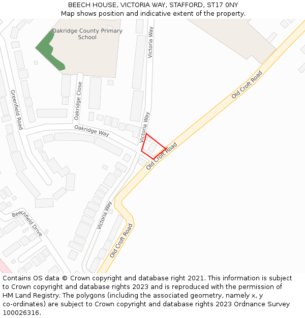 BEECH HOUSE, VICTORIA WAY, STAFFORD, ST17 0NY: Location map and indicative extent of plot